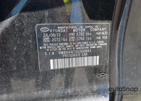 2013 Hyundai Elantra Limited из США, поврежденный, VIN KMHDH4AE0DU930843